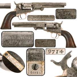 Original U.S. Pre-Civil War Factory Engraved Colt Model 1849 Pocket .31 Caliber Percussion Revolver Attributed to Gustave Young with 6" Barrel, Serial No. 49714, Made in 1852