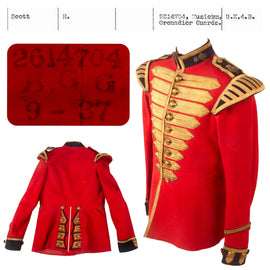 Original British WWII Era Named Grenadier Guards Band Tunic with Shoulder Boards & Stamped Service Number - H. Scott, Musician, Grenadier Guards