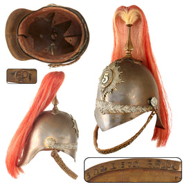 Original British Victorian Era 5th Dragoon Guards Cavalry Helmet with White & Red Plume