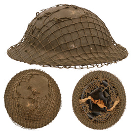 Original Australian WWII Rimless Brodie MkII Steel Helmet with Liner & Torn Helmet Net - Dated 1942