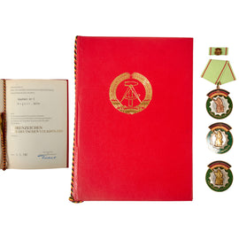 Original Cold War East German DDR Ehrenzeichen der Deutschen Volkspolizei Medal Group with 1987 Kriminalpolizei Award Document - Types II, III & IV