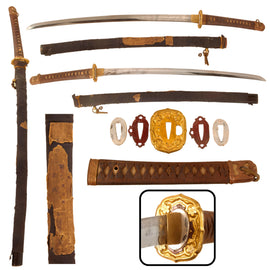 Original Japanese WWII Type 98 Shin-Gunto Katana Sword with Handmade Blade and Labeled Fabric Covered Wood Scabbard