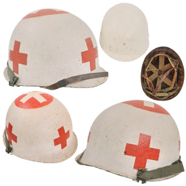 Original U.S. Vietnam War Era Navy Corpsman Red Cross Painted Medic’s Front Seam Swivel Bale M1 Helmet with Updated Firestone Liner