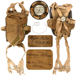 Original German WWII Luftwaffe RH 12B Rückenschirm Back Parachute Assembly Named to Major Müller - No Parachute