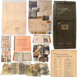Original U.S. WWII Iwo Jima Planner 5th Marine Division Lt. Colonel Frederick A. Stevens Intelligence Archive with UNIS-Stenciled Officer’s Field Desk, SECRET Maps, Aerial Photo Overlays & Documents - Wounded on Invasion Day 2