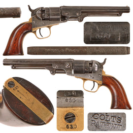 Original U.S. Civil War Colt Model 1862 Pocket Navy .36 Caliber Percussion Revolver with 6 1/2" Barrel, Serial No. 630, Made in 1861