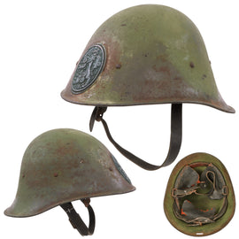 Original Netherlands WWII Dutch M23/27 Steel Helmet With Badge and Original Paint