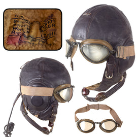 Original German WWII Luftwaffe LKpW101 Winter Flying Helmet by Siemens with Avionics & Goggles - Size 59