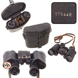 Original German WWII 6x30 Dienstglas Binoculars by Voigtländer & Sohn AG "ddx" with Bakelite Carrying Case