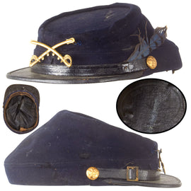 Original U.S. Late Indian Wars Era Pattern 1872 Forage Cap by Ridabock & Co. with Reproduction Cavalry Insignia & Feather - Circa 1888–1890s