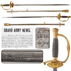 Original U.S. Grand Army of the Republic Post 399 Civil War Model 1860 Army Staff and Field Officer Sword Presented to Commander Pascal T. Hubbard in 1903 with Scabbard