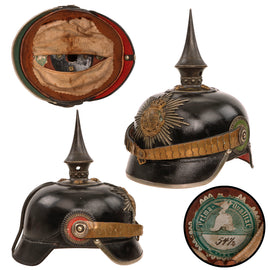Original Imperial German WWI Kingdom of Saxony Infantry Officer’s Model 1897 Pickelhaube Helmet with Officer’s Cockades & Chinscales
