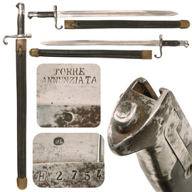 Original Italian Model 1879 Tipo Z Bayonet for the Vetterli-Vitali 1870/87 Rifle by Torino with 1885-Dated Scabbard