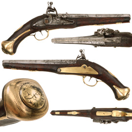 Original 19th Century Ottoman .61 Caliber Short Flintlock Holster Pistol with Engraved Brass Butt Cap