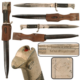 Original German WWII Luftwaffe Single Etched Long 98k Dress Bayonet by Lauterjung & Sohn Puma-Werk with Scabbard and Frog