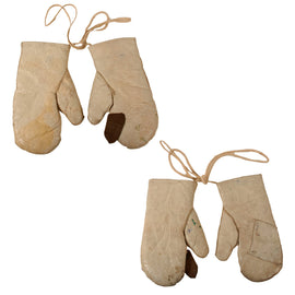 Original German WWII Matched Pair of Luftwaffe White Fur-Lined Leather Flying Mittens with Modified Trigger Finger
