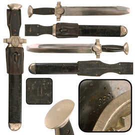Original German WWII DRK Red Cross EM/NCO Sawback Hewer with Scabbard and Leather Frog, Deutsches Rotes Kreuz