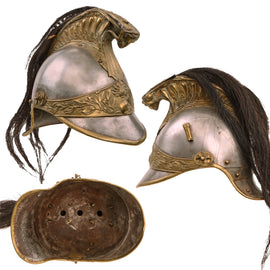 Original French WWI Era Model 1872/74 Enlisted Cuirassier Trooper’s Helmet Shell with Partial Horsehair Crest and Tail