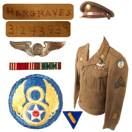 Original U.S. WWII 8th Air Force 361st Fighter Squadron Aircrew Uniform Ike Jacket & Enlisted Visor Cap - Sergeant Everett L. Hargraves, Armament Specialist