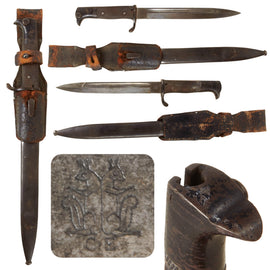 Original Imperial German WWI Kurzes Extraseitengewehr M1898 Dress Bayonet by Carl Eickhorn with Broken Leather Frog and Scabbard