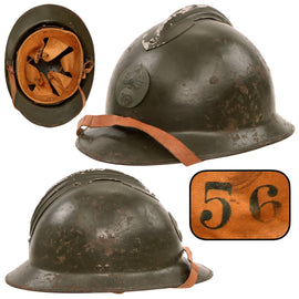 Original French WWII M1926 Adrian Helmet with Chinstrap - Complete - Size 56