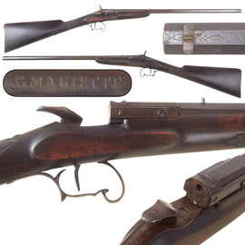 Original Belgian 9mm Flobert Parlor Target Rifle by G. Mariette with Pivoting Breech Action and Engraved Walnut Half Stock, Circa 1870