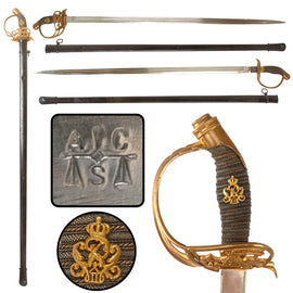 Original Imperial German WWI Model 1889 Prussian Infantry Officer Sword with Scabbard by ALCOSO of Solingen