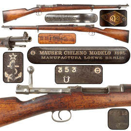 Original German-Made Chilean Navy Contract Mauser Model 1895 Rifle by Ludwig Loewe Berlin, Serial No. 353, Brass Wrist Tag No. 92