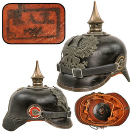 Original Imperial German WWI Prussian Depot-Marked M1915 EM/NCO Pickelhaube Spiked Helmet - Dated 1916