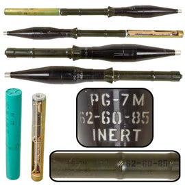 Original Bulgarian Cold War 1980s Inert PG-7M RPG-7 Instructional Round with Cutaway Tail Assembly & PG-7P Charge in Storage Tube