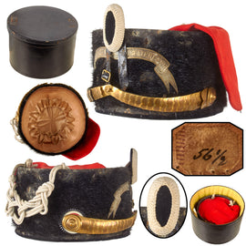 Original Imperial German WWI Prussian Hussars Regiment Officer Light Cavalry Bearskin Busby in Original Storage Box - Size 56 1/2