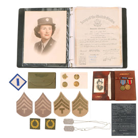 Original U.S. WWII WAC Dog Tag, Medals, & Binder of Ephemera Grouping of Technical Sergeant Marie Carter