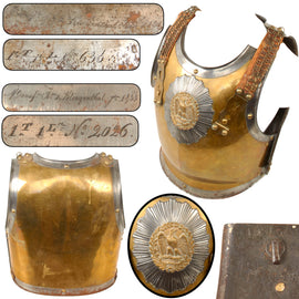 Original French Franco-Prussian War Era 2nd Empire Cuirassiers Front & Back Armor Set Manufactured at Klingenthal with Eagle Plate - Dated 1831 & 1833