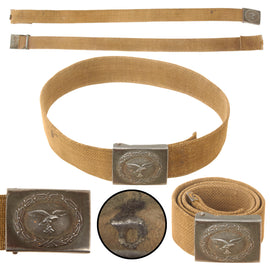 Original German WWII Luftwaffe Tropical Web Belt with Field Modification and Steel EM/NCO Buckle by Gustav Brehmer