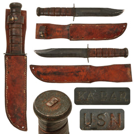 Original WWII U.S. Navy Mark 2 Blade Marked KA-BAR Fighting Knife by Union Cutlery with Leather Scabbard