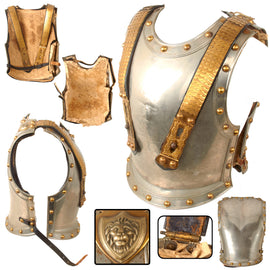 Original Franco-Prussian War Era Prussian Line Cuirassier Regiment Front & Back Armor Set with Lion’s Head Strap Bales & Rare Padded Lining