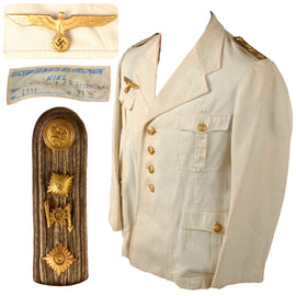 Original German WWII Named Kriegsmarine Signals Kapitänleutnant Officer White Summer Tunic with 1939 Clothing Fund Label