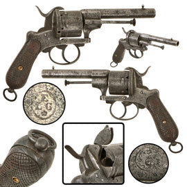 Original U.S. Civil War Era Belgian 11mm Lefaucheux Pinfire Double Action Engraved Belt Revolver, Circa 1860