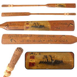 Original Imperial German WWI Kaiserliche Marine Painted Souvenir Paddle Oar with Braided Ropes - Reservist Ziuk
