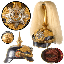Original Imperial German WWI Prussian Garde Grenadier Officer’s Pickelhaube Helmet with Interchangeable Parade Plume & Spike