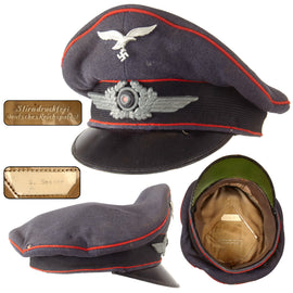 Original German WWII Named Luftwaffe Flak Artillery EM/NCO Schirmmütze Crusher Visor Cap, “E. Bessar,” Missing Chinstrap