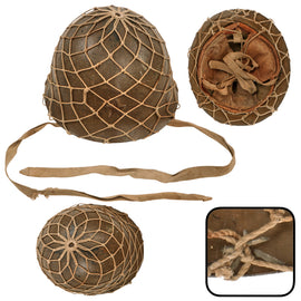 Original Japanese WWII Type 90 Army Helmet with Complete Liner and Correct Japanese Issue Helmet Net by Kobe Steel - Size Large