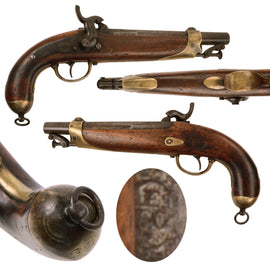 Original 19th Century Belgian Percussion Naval Pistol with Captured Ramrod - Circa 1850