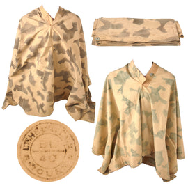 Original French WWII M-1935 Shelter Half Poncho with Rare Screen Printed Geometric Camouflage Pattern - Dated 1940