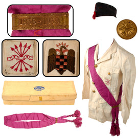 Original Spanish Civil War Era FET y de las JONS Fascist Youth Nationalist Summer Uniform Tunic with Cap, 1936–1939 Sash and Yustas Madrid Box
