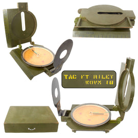Original U.S. Vietnam War Era Fort Riley TAC M-1950 Lensatic Compass Oversized Classroom Familiarization Training Aid in Original Transit Chest