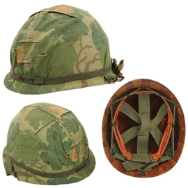 Original U.S. Vietnam War M1 Helmet with Mitchell Pattern Camouflage Cover, Liner and Helmet Band - Complete