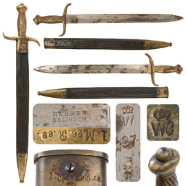 Original Imperial German M1849 Faschinenmesser Artillery Short Sword by F.A. Hermes of Solingen with Scabbard & Bavarian Artillery School Markings - Dated 1897 - Very Rare