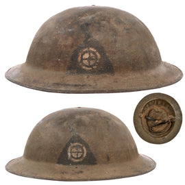 Original U.S. WWI 35th Division 110th Engineers Triangle Pattern-Painted M1917 Doughboy Helmet - Depot-Refurbished with Double Stack Bales