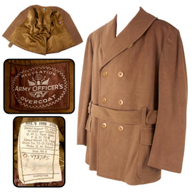 Original U.S. WWII Army Officer's Mackinaw Style Short Wool Overcoat with Officer’s Serial Number and 1942-Dated Contract Tag - Size 46R